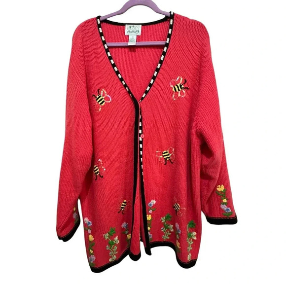 The Quacker Factory Bumble Bees Embroidered Cardigan Sweater Size 2X - Picture 1 of 6